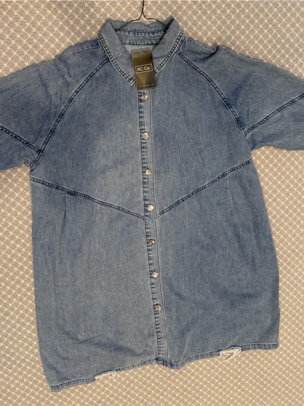 RC co Denim Button-Front Women Jeans dress with fringe bottom - Blue